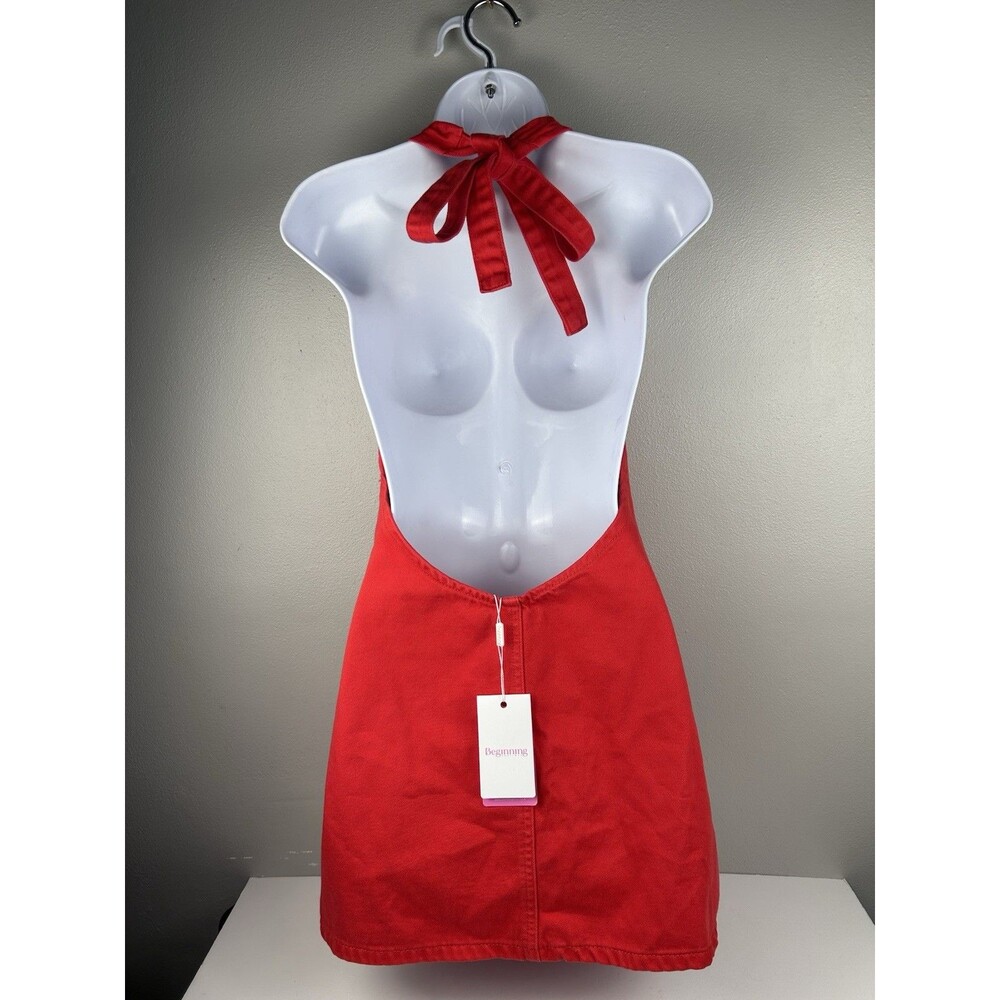 beginning boutique Corbin Red Denim halter Neck mini dress Size XS Or 2 NWT - Picture 6 of 10